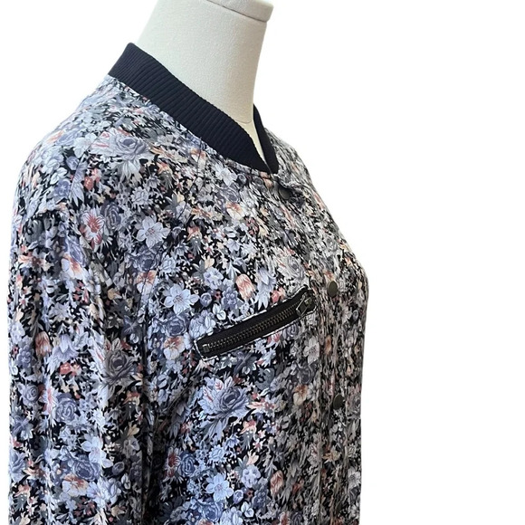Free People Oversized Blue and purple Floral Jacquard  Full Zip Jacket Size XS - Picture 5 of 11